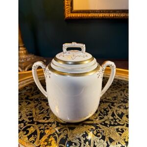 Rare CFH Limoges Sugar Bowl w/ Lid 1876–1882 Double Handle Gold Gilt Porcelain